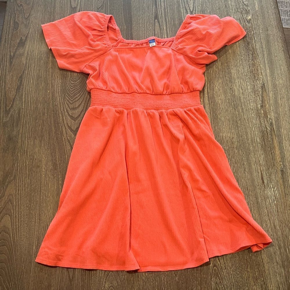 Old Navy Waist-Defined Flutter-Sleeve Mini Dress Casual Shirred  Orange Large